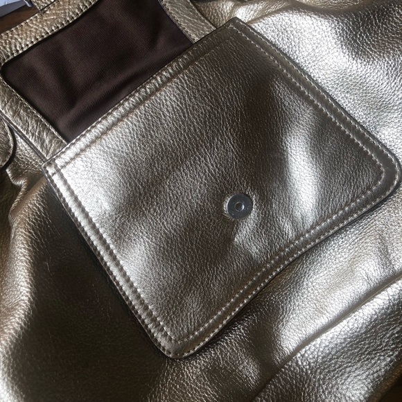 LAUREN RALPH LAUREN Gold Leather Satchel Tote with Shoulder Strap - Picture 3 of 14